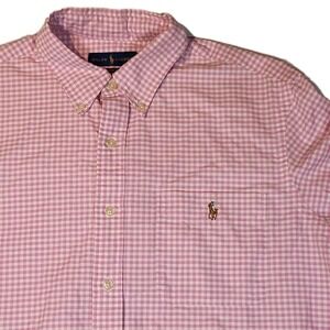 Ralph Lauren Shirt Mens Gingham Pink Plaid Size L Button Long Sleeve Preppy